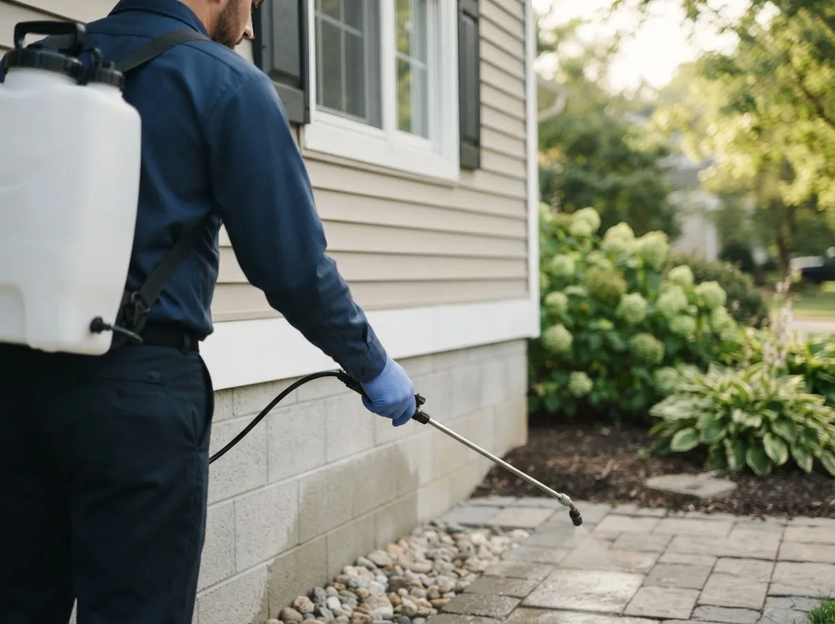 Pest control technician inspecting a home in Middlebury, CT